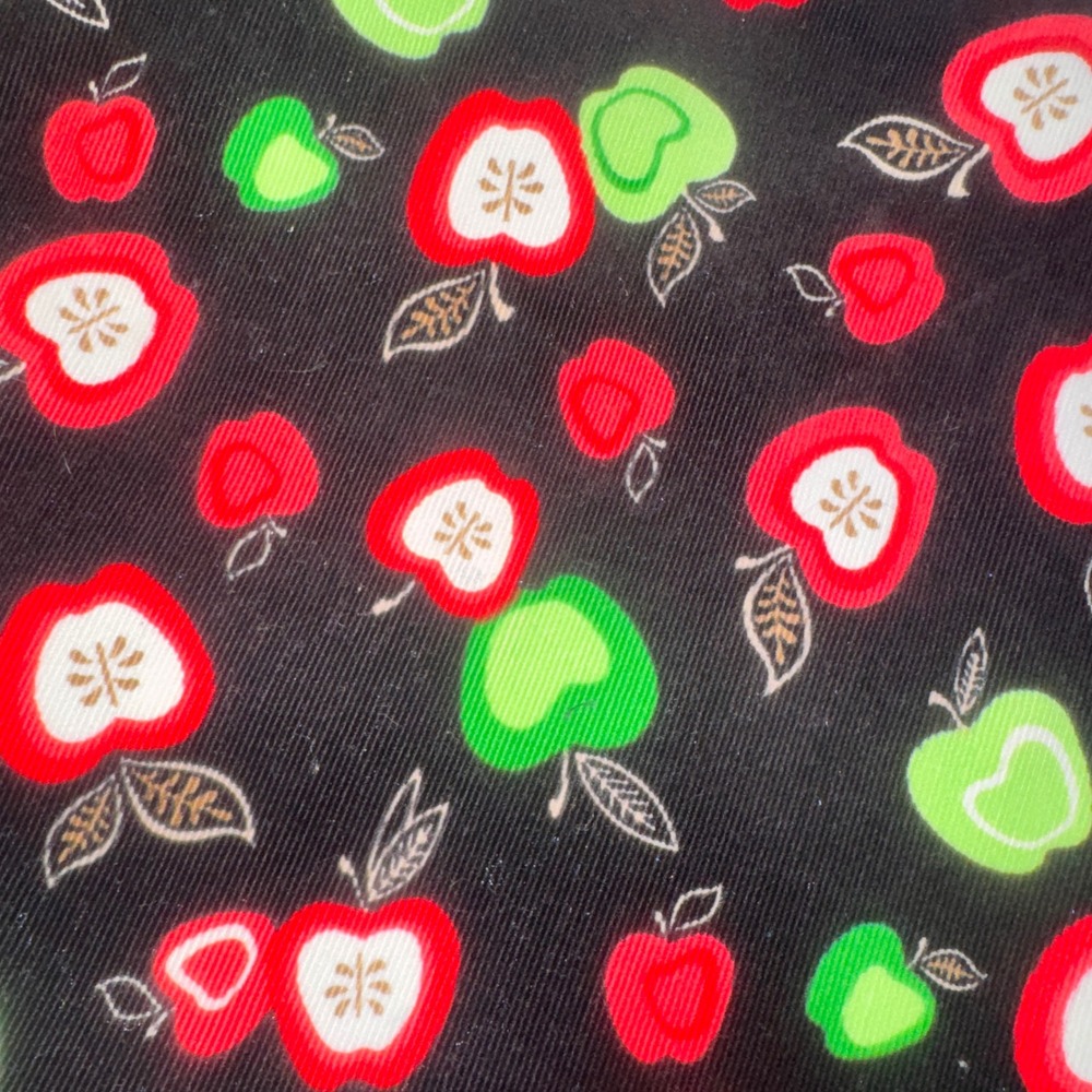 Apple Print Corduroy Fabric 2.56 Yards 41" Black Red Green Fruit Novelty Sewing